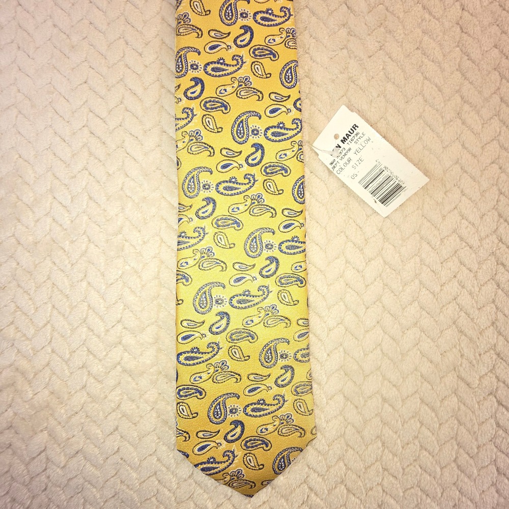 FORSYTH Handmade 100% Silk Tie Yellow Blue Paisley Silk Hand Sewn Necktie NWT